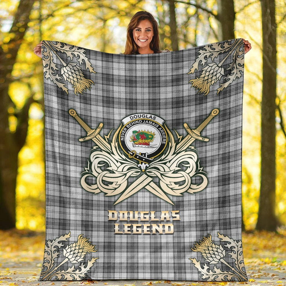 Clan Douglas Grey Modern Tartan Gold Courage Symbol Blanket DL35 Clan Douglas Tartan Today
