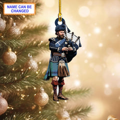Douglas Green Ancient Tartan Bagpipe Ornament with Custom Name