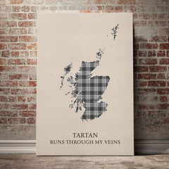 Douglas Grey Modern Tartan Scotland Map Canvas – “Tartan Runs Through My Veins” Wall Art