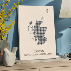 Clan Douglas Grey Modern Tartan Scotland Map Canvas “Tartan Runs Through My Veins” Wall Art JK23