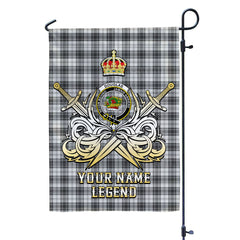 Custom Name Clan Douglas Grey Modern Tartan Garden Flag with Clan Crest and the Golden Sword of Courageous Legacy GF70