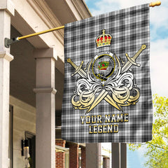 Custom Name Clan Douglas Grey Modern Tartan Garden Flag with Clan Crest and the Golden Sword of Courageous Legacy GF70