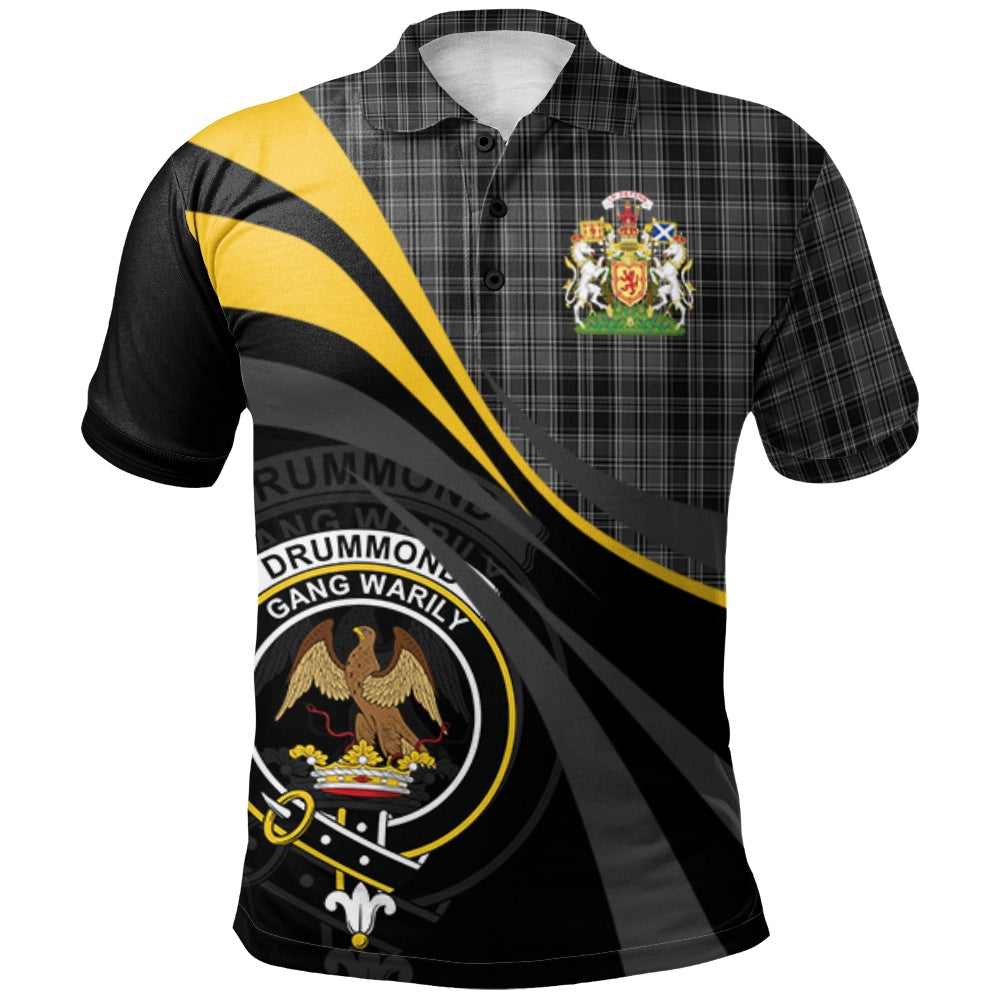 Clan Drummond Grey Tartan Polo Shirt - Royal Coat Of Arms Style AN53 Drummond Grey Tartan Tartan Polo