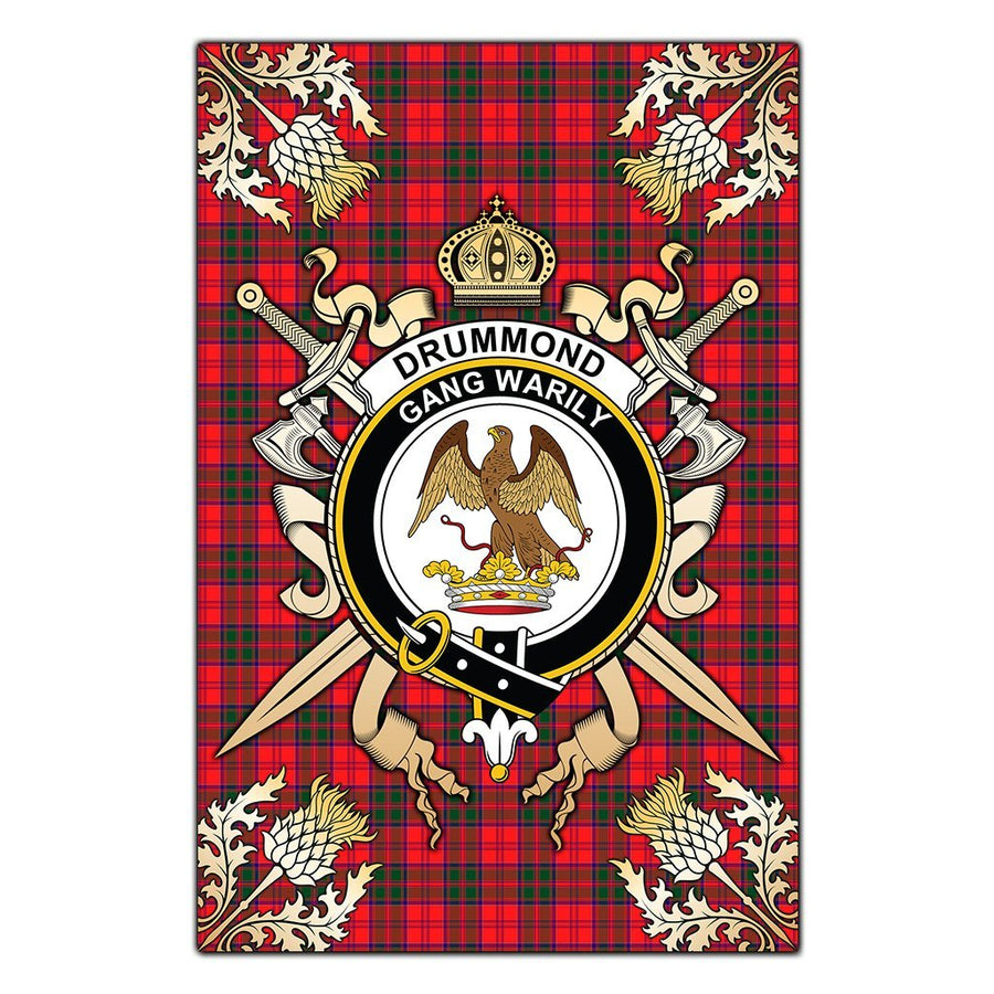 Clan Drummond Modern Tartan Crest Black Garden Flag