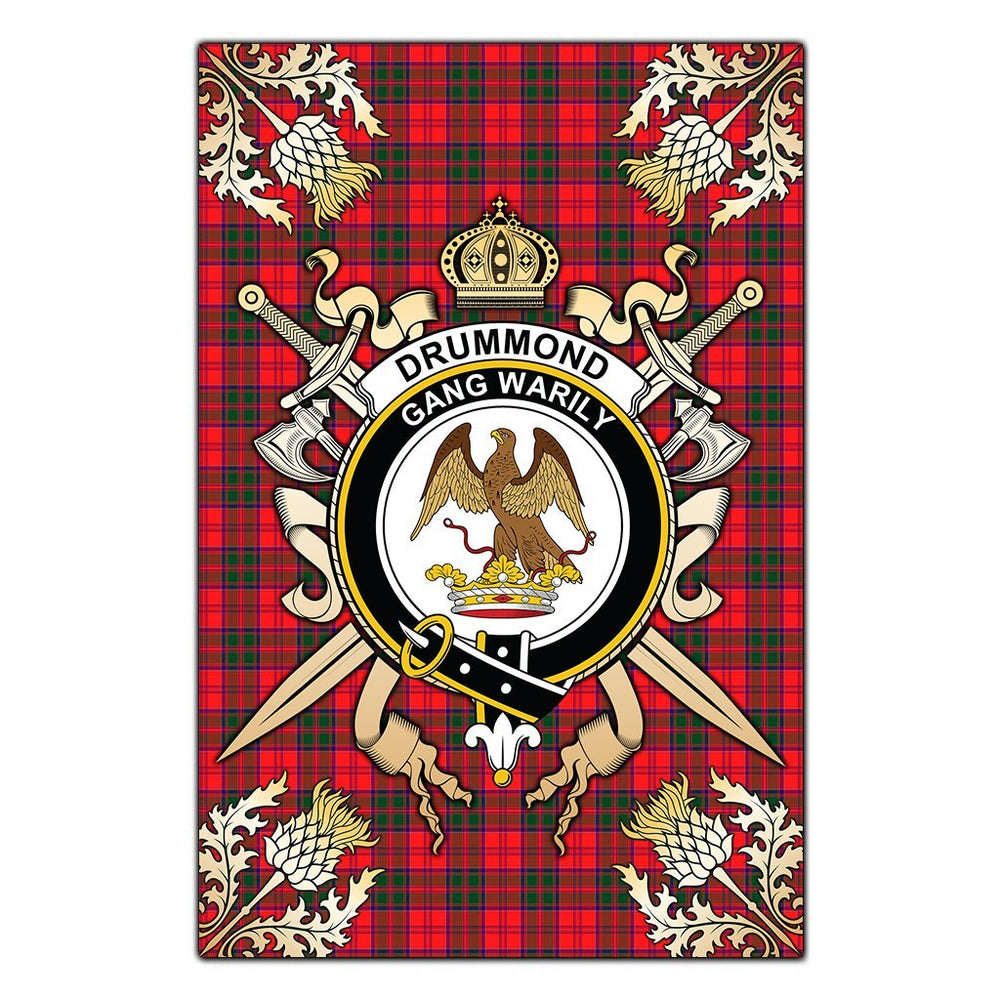 Clan Drummond Modern Tartan Crest Black Garden Flag - Gold Thistle DH28 Clan Drummond Tartan Today