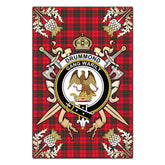 Clan Drummond Modern Tartan Crest Black Garden Flag - Gold Thistle DH28 Clan Drummond Tartan Today