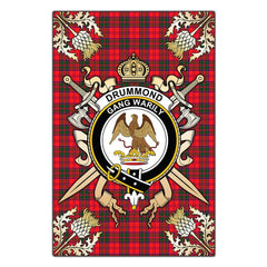 Clan Drummond Modern Tartan Crest Black Garden Flag - Gold Thistle DH28 Clan Drummond Tartan Today