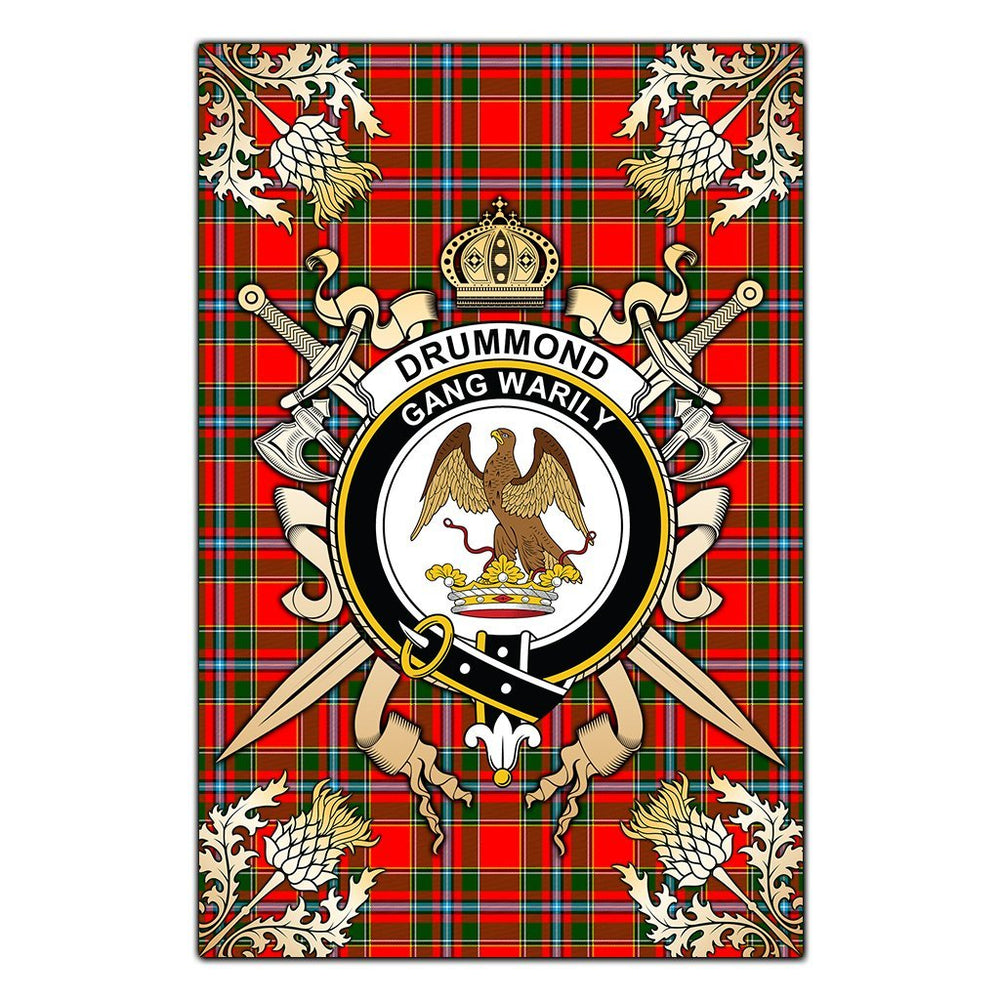 Clan Drummond of Perth Tartan Crest Black Garden Flag - Gold Thistle KM62 Clan Drummond Tartan Today