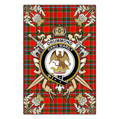 Clan Drummond of Perth Tartan Crest Black Garden Flag - Gold Thistle KM62 Clan Drummond Tartan Today