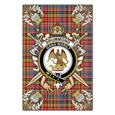 Clan Drummond of Strathallan Tartan Crest Black Garden Flag - Gold Thistle LF84 Clan Hall Tartan Today