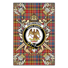 Clan Drummond of Strathallan Tartan Crest Black Garden Flag - Gold Thistle LF84 Clan Hall Tartan Today