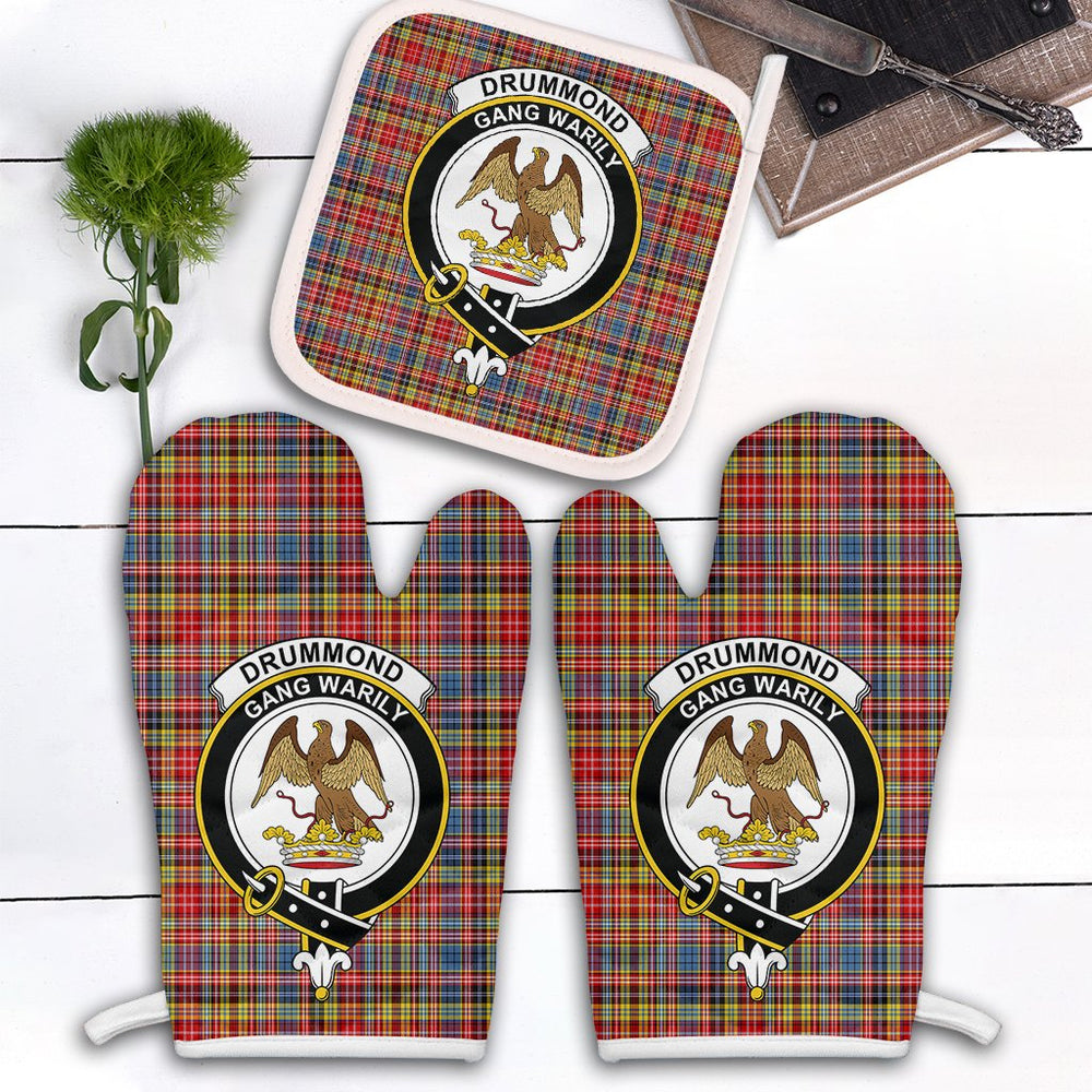 Clan Drummond Of Strathallan Tartan Crest Oven Mitt And Pot Holder (2 Oven Mitts + 1 Pot Holder) JC62 Clan Hall Tartan Today