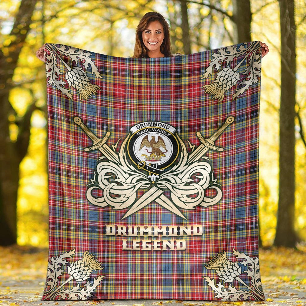 Clan Drummond of Strathallan Tartan Gold Courage Symbol Blanket OD36 Clan Hall Tartan Today