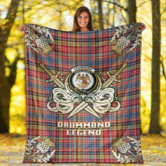 Clan Drummond of Strathallan Tartan Gold Courage Symbol Blanket OD36 Clan Hall Tartan Today