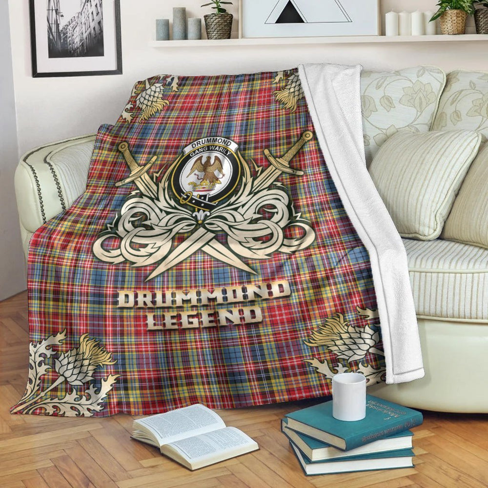 Clan Drummond of Strathallan Tartan Gold Courage Symbol Blanket OD36 Clan Hall Tartan Today