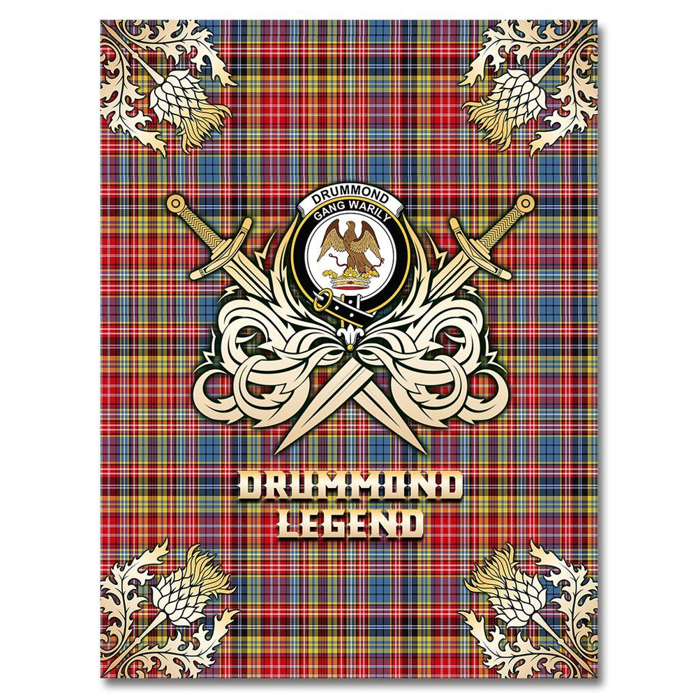 Clan Drummond of Strathallan Tartan Gold Courage Symbol Blanket OD36 Clan Hall Tartan Today