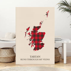Clan Drummond Modern Tartan Scotland Map Canvas “Tartan Runs Through My Veins” Wall Art VS36