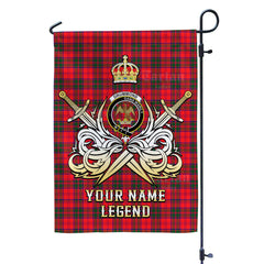 Custom Name Clan Drummond Modern Tartan Garden Flag with Clan Crest and the Golden Sword of Courageous Legacy KE80
