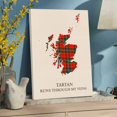 Clan Drummond of Perth Tartan Scotland Map Canvas “Tartan Runs Through My Veins” Wall Art RB87