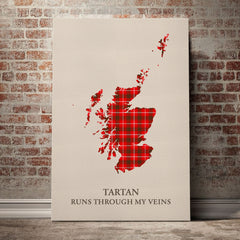 Duke of Rothesay Modern Tartan Scotland Map Canvas – “Tartan Runs Through My Veins” Wall Art