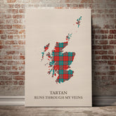 Dunbar Ancient Tartan Scotland Map Canvas – “Tartan Runs Through My Veins” Wall Art