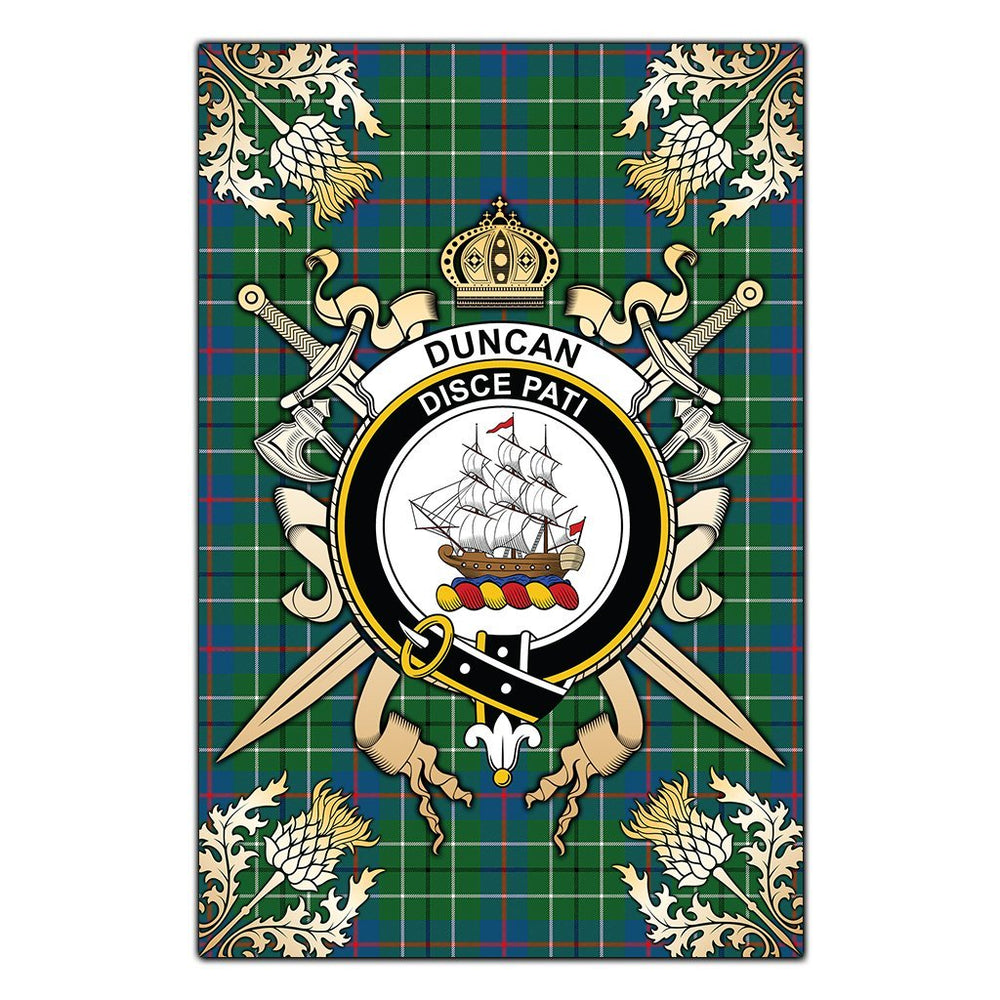 Clan Duncan Ancient Tartan Crest Black Garden Flag - Gold Thistle VB18 Clan Duncan Tartan Today