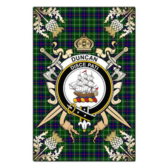 Clan Duncan Modern Tartan Crest Black Garden Flag - Gold Thistle MP24 Clan Duncan Tartan Today