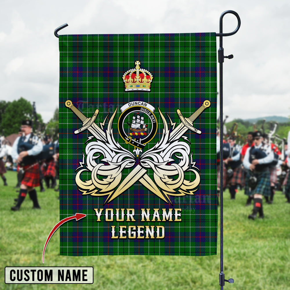 Personalized Custom Name Clan Duncan Modern Tartan Garden Flag with Clan Crest and the Golden Sword of Courageous Legacy ZH55 - Duncan Modern Tartan Design, Scottish Heritage Gift