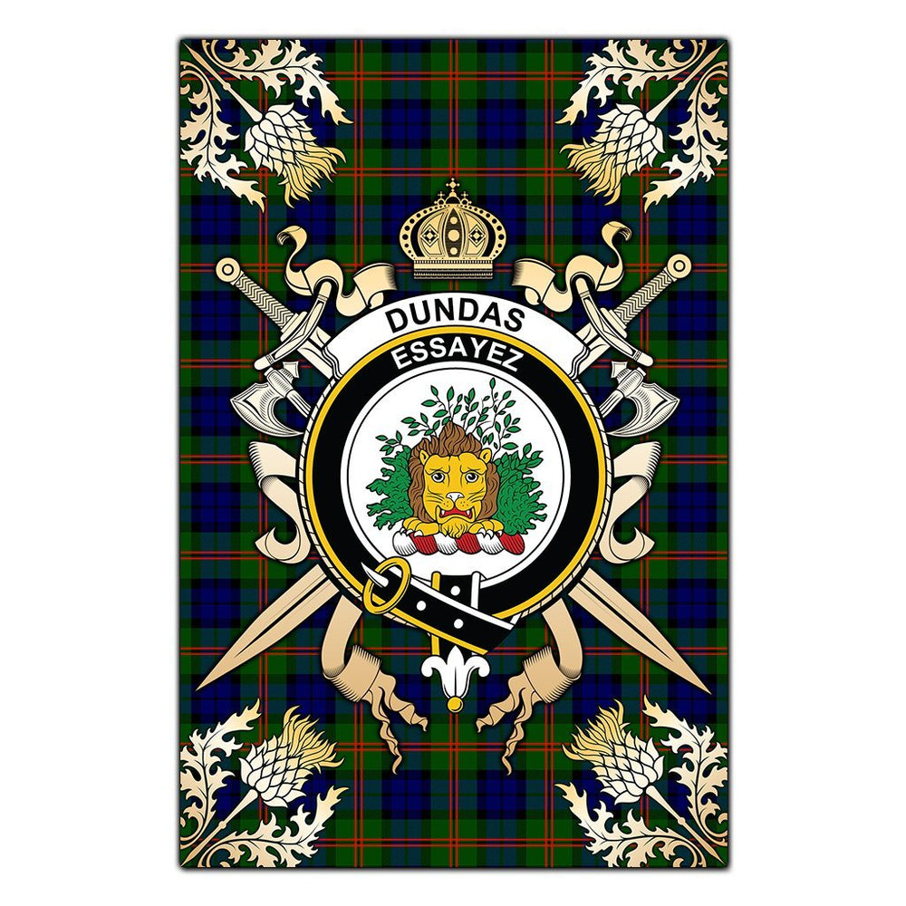 Clan Dundas Modern 02 Tartan Crest Black Garden Flag - Gold Thistle JE53 Clan Dundas Tartan Today
