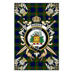 Clan Dundas Modern 02 Tartan Crest Black Garden Flag - Gold Thistle JE53 Clan Dundas Tartan Today
