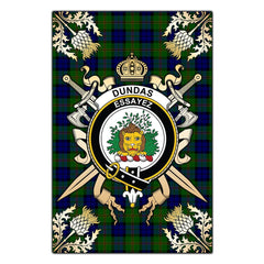 Clan Dundas Modern Tartan Crest Black Garden Flag - Gold Thistle XC52 Clan Dundas Tartan Today
