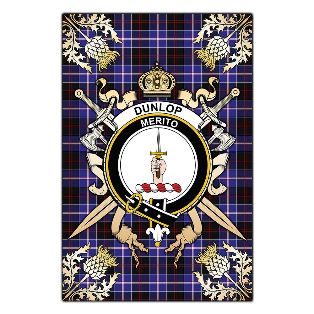 Clan Dunlop Modern Tartan Crest Black Garden Flag - Gold Thistle OV92 Clan Dunlop Tartan Today
