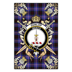 Clan Dunlop Modern Tartan Crest Black Garden Flag - Gold Thistle OV92 Clan Dunlop Tartan Today