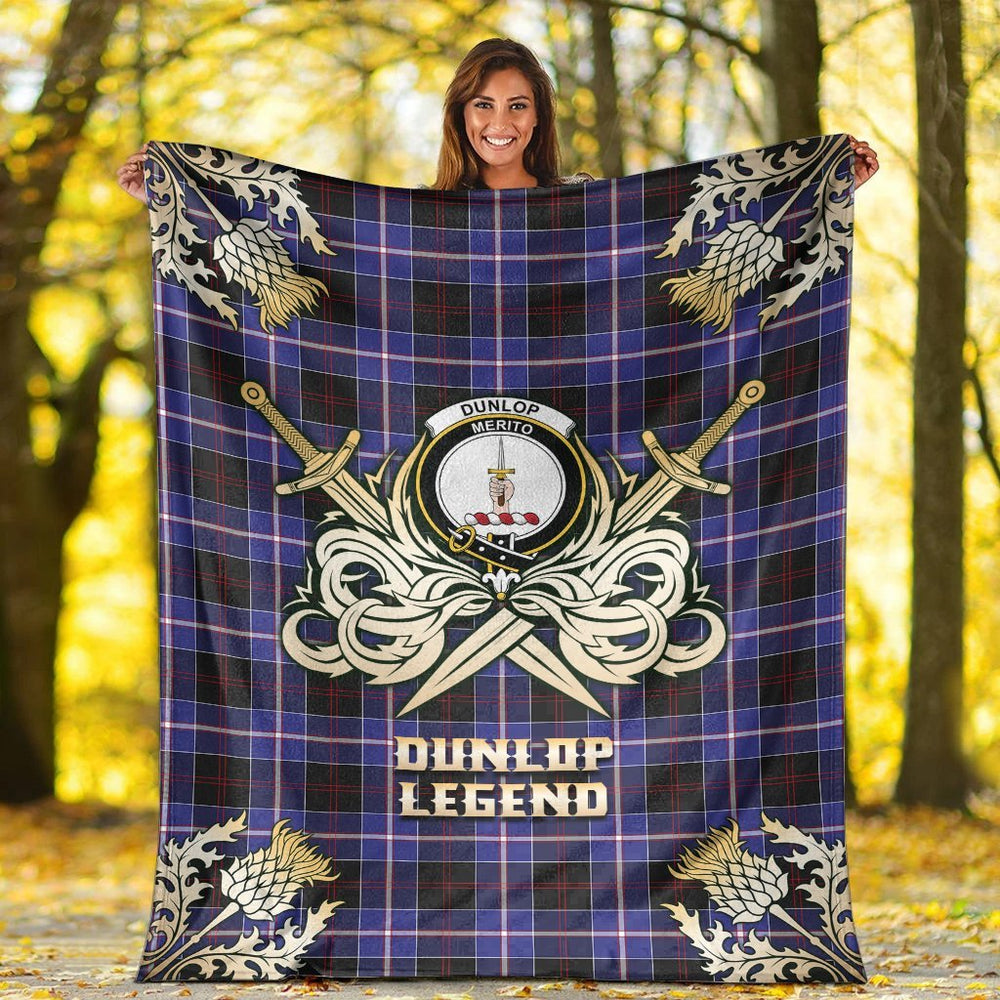 Clan Dunlop Modern Tartan Gold Courage Symbol Blanket JO93 Clan Dunlop Tartan Today