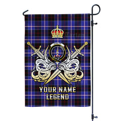 Custom Name Clan Dunlop Modern Tartan Garden Flag with Clan Crest and the Golden Sword of Courageous Legacy OT15