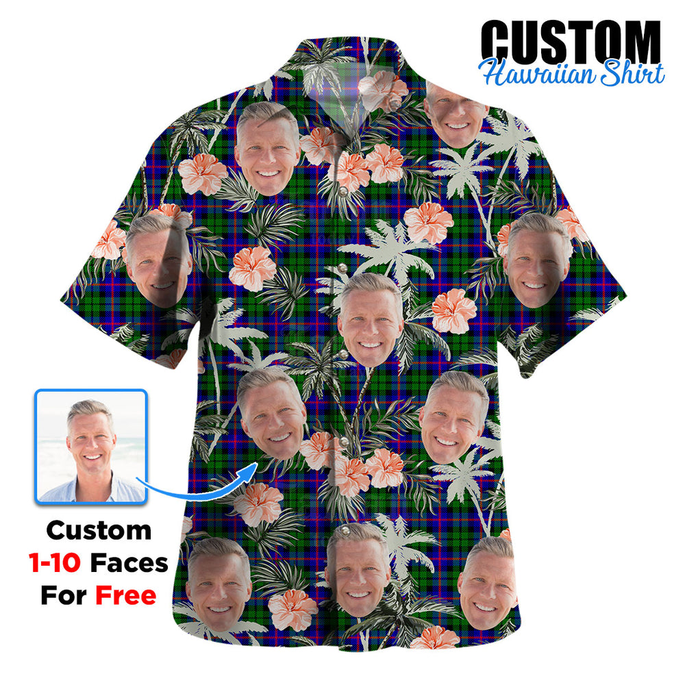 Clan Durham District Tartan Custom Face Hawaiian Shirt – Unisex Gift for Family Members, Summer Party XX58 Durham District Tartan Tartan Hawaii Shirt