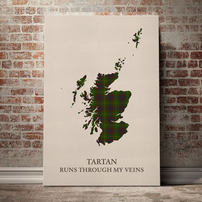 Clan Durie Tartan Scotland Map Canvas “Tartan Runs Through My Veins” Wall Art QH73