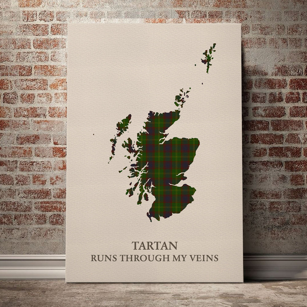 Durie Tartan Scotland Map Canvas – “Tartan Runs Through My Veins” Wall Art