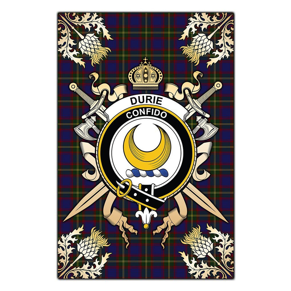 Clan Durie Tartan Crest Black Garden Flag - Gold Thistle JB10 Clan Durie Tartan Today