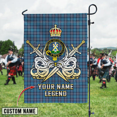 Custom Name Clan Earl of St Andrews Tartan Garden Flag with Clan Crest and the Golden Sword of Courageous Legacy