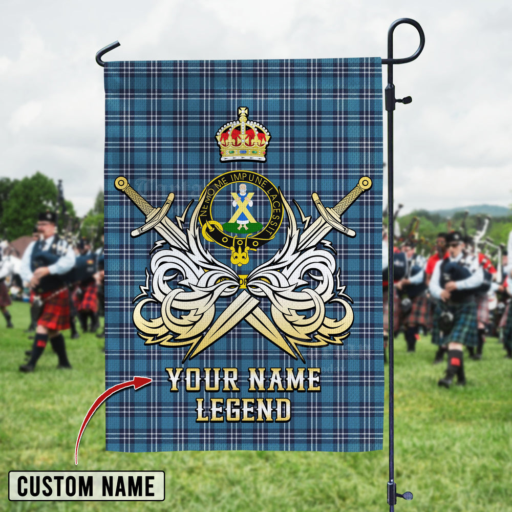 Personalized Custom Name Clan Earl of St Andrews Tartan Garden Flag with Clan Crest and the Golden Sword of Courageous Legacy ZT25 - Earl of St Andrews Tartan Design, Scottish Heritage Gift