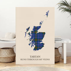 Clan Edmonstone Tartan Scotland Map Canvas “Tartan Runs Through My Veins” Wall Art KX46