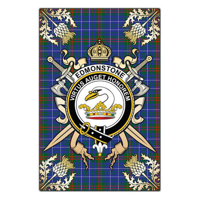 Clan Edmonstone Tartan Crest Black Garden Flag - Gold Thistle