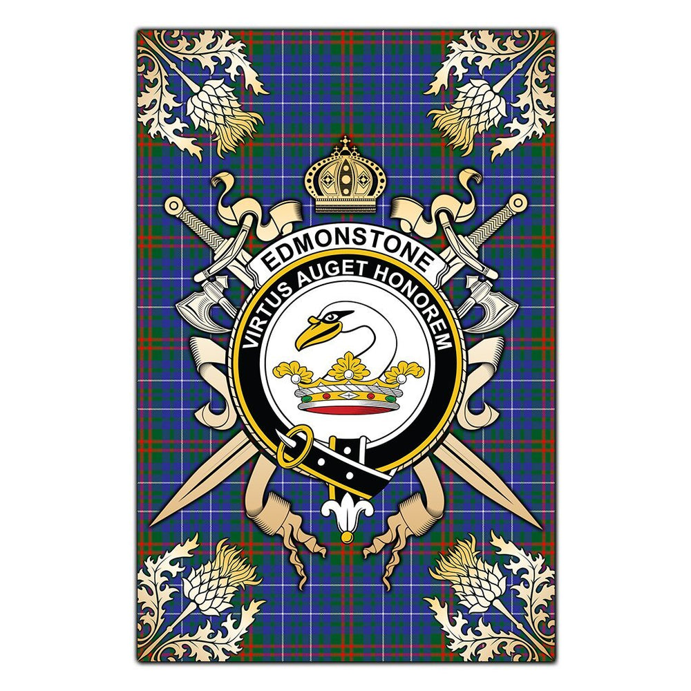 Clan Edmonstone Tartan Crest Black Garden Flag - Gold Thistle BR56 Clan Edmonstone Tartan Today