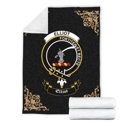 Clan Elliot Crest Tartan Premium Blanket Black