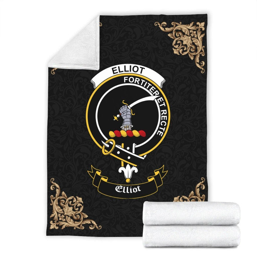 Clan Elliot Crest Tartan Premium Blanket Black