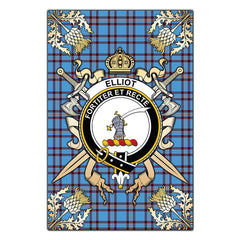 Clan Elliot Ancient Tartan Crest Black Garden Flag - Gold Thistle WX30 Clan Elliot Tartan Today