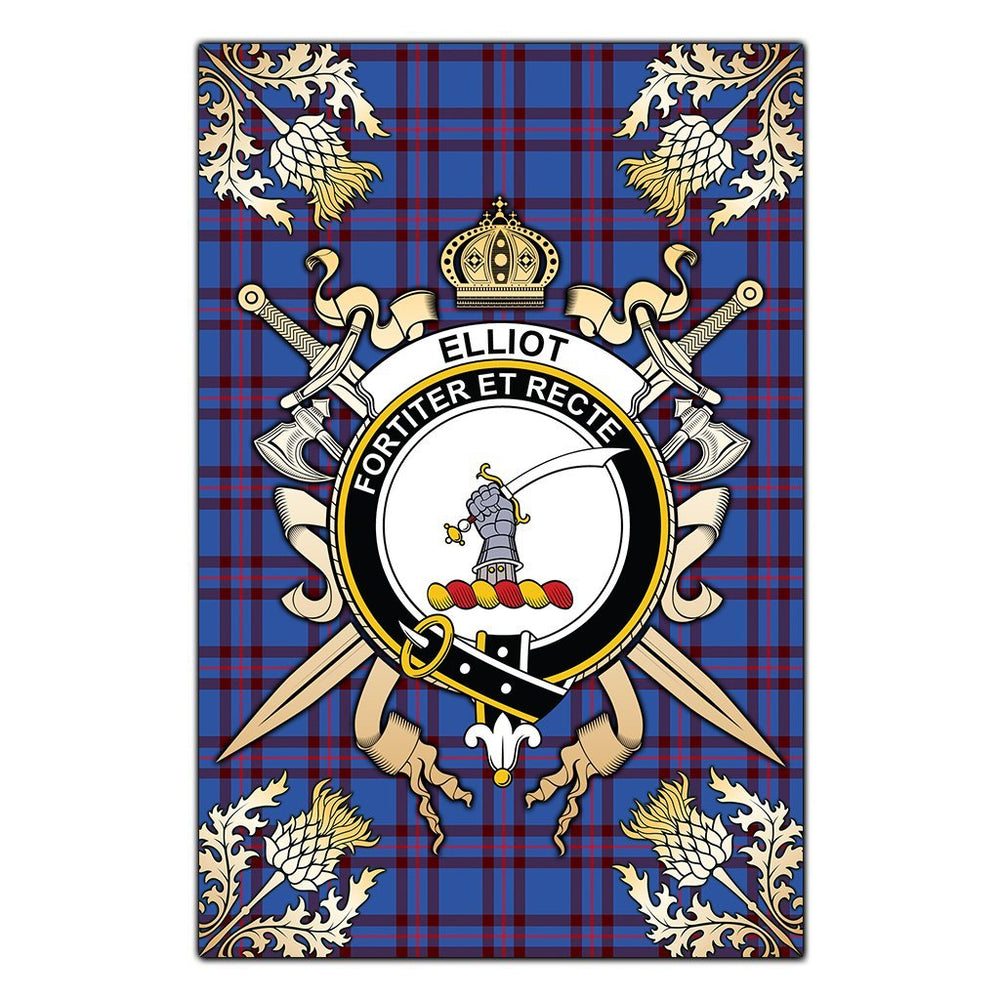 Clan Elliot Modern Tartan Crest Black Garden Flag - Gold Thistle GW13 Clan Elliot Tartan Today