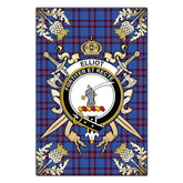 Clan Elliot Modern Tartan Crest Black Garden Flag - Gold Thistle GW13 Clan Elliot Tartan Today