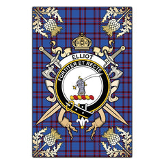 Clan Elliot Modern Tartan Crest Black Garden Flag - Gold Thistle GW13 Clan Elliot Tartan Today